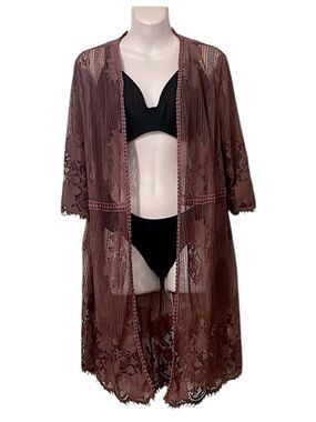 Purple Lace 3/4 Sleeve Lace Swimsuit Beach Poolside Coverup